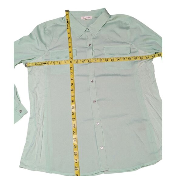 Calvin Klein Women's Mint Green Button-Up Blouse Roll Tab Sleeve Chest Pocket XL - Picture 8 of 12